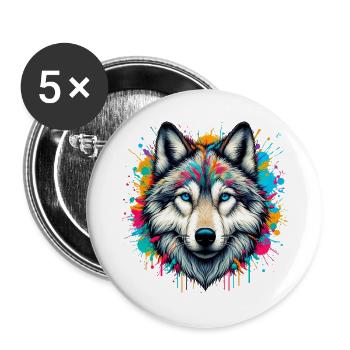 Loup - Lot de 5 grands badges (56 mm) - blanc - Devant