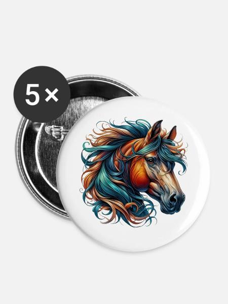 Pferd - Buttons groß 56 mm (5er Pack) - Weiß