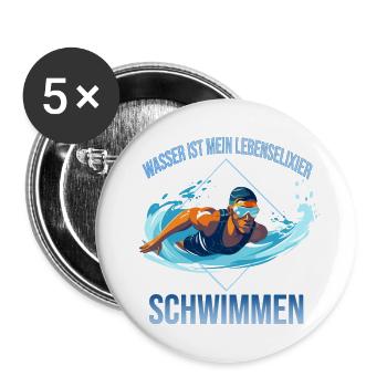 Wasser ist mein Lebenselixier - Schwimmen - Buttons groß 56 mm (5er Pack) - Weiß - Vorne