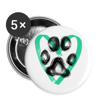 Pfotenabdruck mit Herz, türkis - Buttons groß 56 mm (5er Pack) - Weiß - Vorne