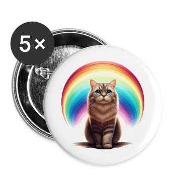 Katze mit Regenbogen für Katzenliebhaber - Buttons groß 56 mm (5er Pack) - Weiß - Vorne