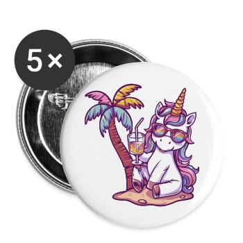 Einhorn Sommer Urlaub - Buttons groß 56 mm (5er Pack) - Weiß - Vorne