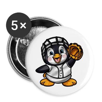 Pinguin Baseballspieler Cartoon - Buttons groß 56 mm (5er Pack) - Weiß - Vorne