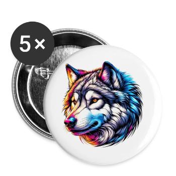 Loup - Lot de 5 grands badges (56 mm) - blanc - Devant