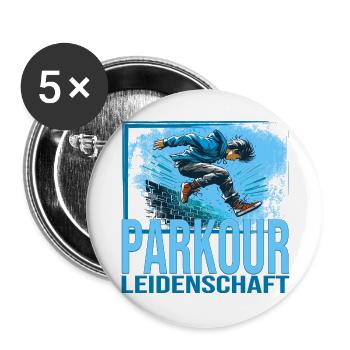 Parkour Leidenschaft - Buttons groß 56 mm (5er Pack) - Weiß - Vorne