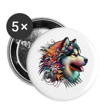 Floral Malamute Head - Buttons large 2.2''/56 mm (5-pack) - white - Front