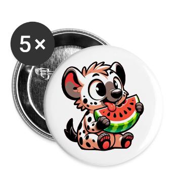 Hyäne genießt Wassermelone im Sommer - Buttons groß 56 mm (5er Pack) - Weiß - Vorne