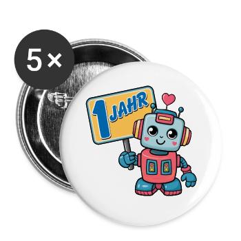 Ein Jahr kleiner Roboter Kindergeburtstag - Buttons groß 56 mm (5er Pack) - Weiß - Vorne
