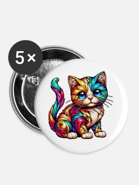 Katze - Buttons groß 56 mm (5er Pack) - Weiß
