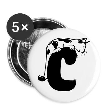 Lettre C du chat - Lot de 5 grands badges (56 mm) - blanc - Devant
