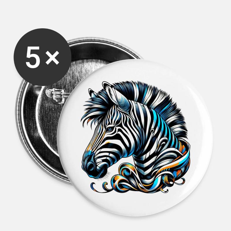 Zebra - Buttons groß 56 mm (5er Pack) - Weiß