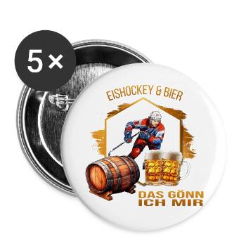 Eishockey & Bier - Das gönn ich mir - Buttons groß 56 mm (5er Pack) - Weiß - Vorne