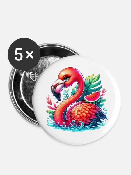 Flamingo - Buttons groß 56 mm (5er Pack) - Weiß