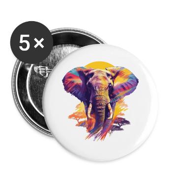 Éléphant Afrique Safari Nature Nature Nature Aquarelle Art - Lot de 5 grands badges (56 mm) - blanc - Devant