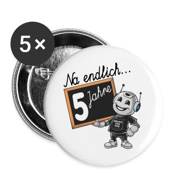 fünfter Geburtstag, 5. Geburtstag kleiner Roboter - Buttons groß 56 mm (5er Pack) - Weiß - Vorne