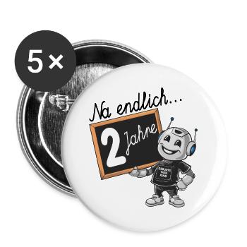 Zweiter Geburtstag, 2. Geburtstag kleiner Roboter - Buttons groß 56 mm (5er Pack) - Weiß - Vorne