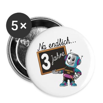 Dritter Geburtstag, 3. Geburtstag kleiner Roboter - Buttons groß 56 mm (5er Pack) - Weiß - Vorne