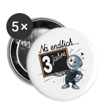 Dritter Geburtstag, 3. Geburtstag kleiner Roboter - Buttons groß 56 mm (5er Pack) - Weiß - Vorne