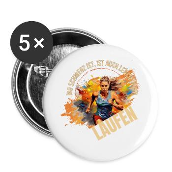 Laufen: Wo Schmerz ist, ist auch Leben in dir - Buttons groß 56 mm (5er Pack) - Weiß - Vorne