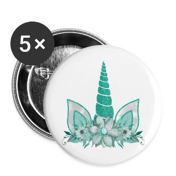 Einhorn süße Regenbogen lustige Einhörner magische Fantasie - Buttons groß 56 mm (5er Pack) - Weiß - Vorne