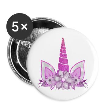 Einhorn süße Regenbogen lustige Einhörner magische Fantasie - Buttons groß 56 mm (5er Pack) - Weiß - Vorne