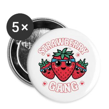 Strawberry Gang - Team Erdbeere Pflücker - Buttons groß 56 mm (5er Pack) - Weiß - Vorne