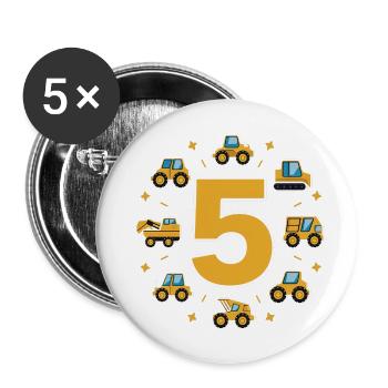 Construction site - 5 years - 5th birthday - Buttons large 2.2''/56 mm (5-pack) - white - Front