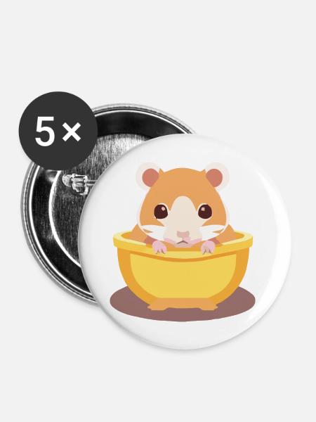 süßer Hamster in Schüssel - Buttons groß 56 mm (5er Pack) - Weiß