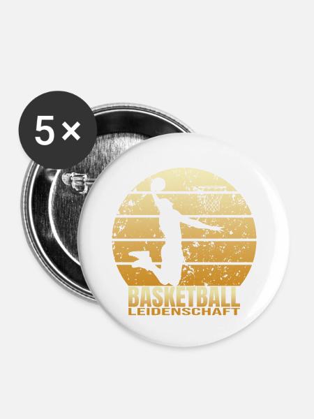 Basketball Leidenschaft - Buttons groß 56 mm (5er Pack) - Weiß