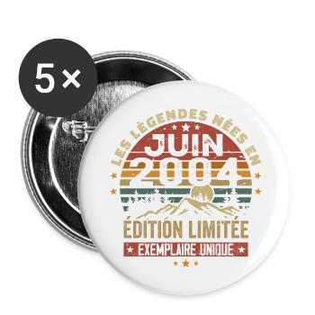 Nées En Juin 2004 Vintage Juin 2004 Anniversaire - Lot de 5 grands badges (56 mm) - blanc - Devant