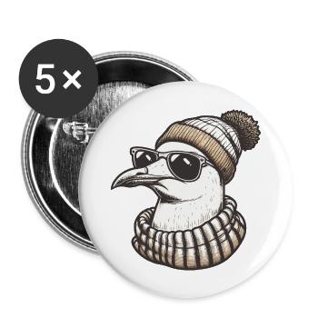 Coole möwe mit sonnenbrille und mütze - Buttons groß 56 mm (5er Pack) - Weiß - Vorne