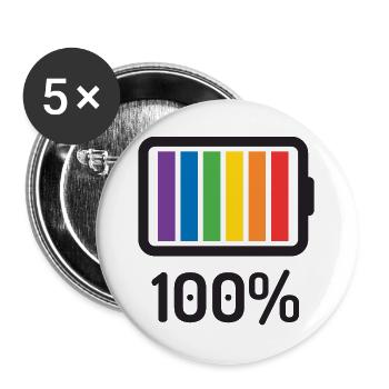LGBT Pride Monat - 100% queer - Buttons groß 56 mm (5er Pack) - Weiß - Vorne