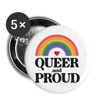 LGBT Pride Month - Queer und stolz - Buttons groß 56 mm (5er Pack) - Weiß - Vorne