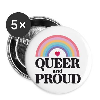 LGBT Pride Month - Queer und stolz - Buttons groß 56 mm (5er Pack) - Weiß - Vorne