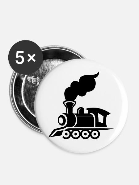 Lokomotive Grafik - Buttons groß 56 mm (5er Pack) - Weiß