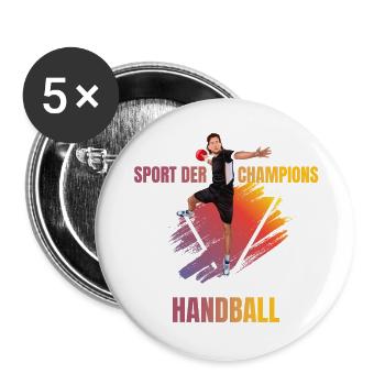 Sport der Champions - Handball - Buttons groß 56 mm (5er Pack) - Weiß - Vorne