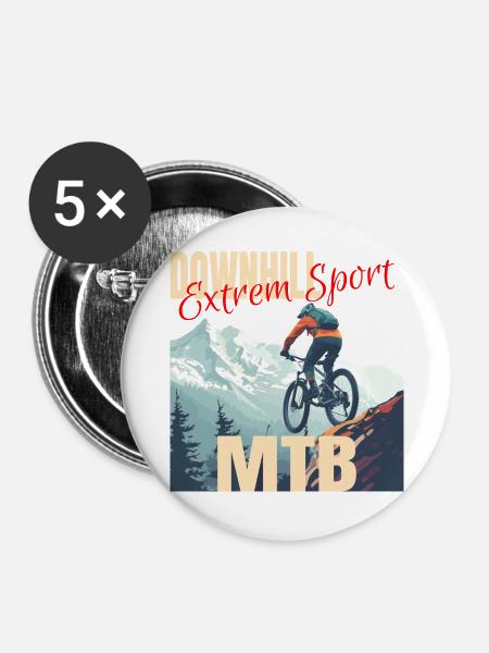 Downhill - Extrem Sport - Buttons groß 56 mm (5er Pack) - Weiß