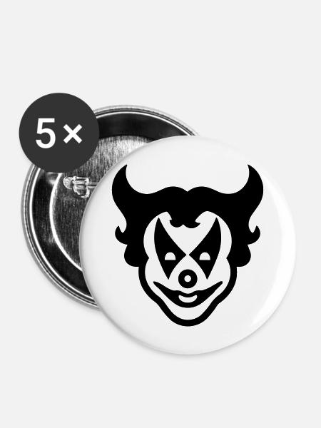 Clown - Buttons groß 56 mm (5er Pack) - Weiß