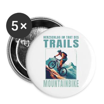 Herzschlag im Takt des Trails - Buttons groß 56 mm (5er Pack) - Weiß - Vorne
