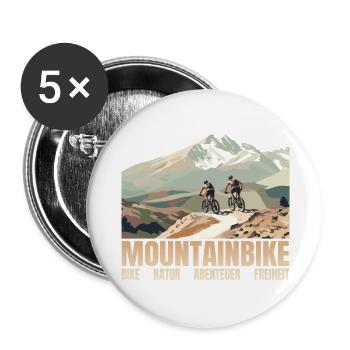Mountainbike - Bike - Natur - Abenteuer - Freiheit - Buttons groß 56 mm (5er Pack) - Weiß - Vorne