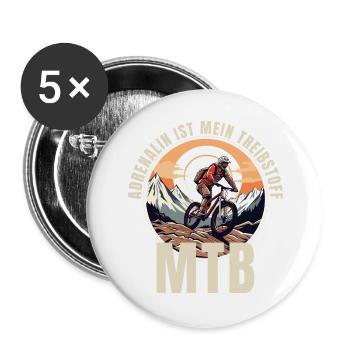 Mountainbike: Adrenalin ist mein Treibstoff - Buttons groß 56 mm (5er Pack) - Weiß - Vorne