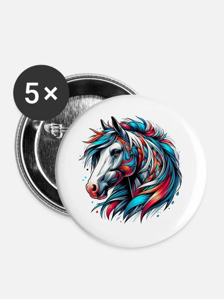 Pferd - Buttons groß 56 mm (5er Pack) - Weiß
