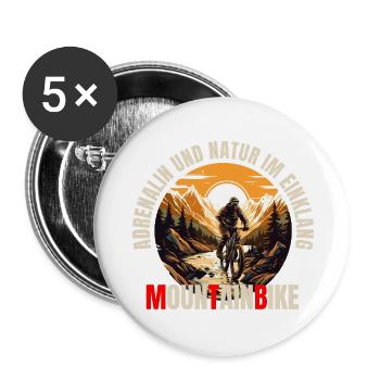 MTB: Adrenalin und Natur im Einklang - Buttons groß 56 mm (5er Pack) - Weiß - Vorne