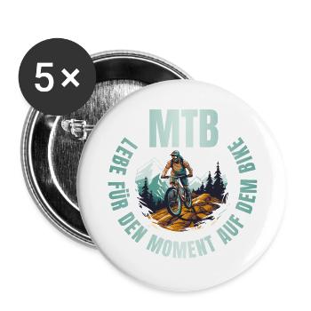 MTB: Lebe für den Moment auf dem Bike - Buttons groß 56 mm (5er Pack) - Weiß - Vorne
