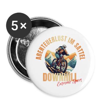 MTB: Abenteuerlust im Sattel - Buttons groß 56 mm (5er Pack) - Weiß - Vorne