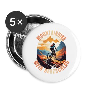 Mountainbike: Mein Herzschlag - Buttons groß 56 mm (5er Pack) - Weiß - Vorne