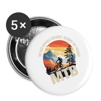 MTB: Wo der Asphalt aufhört, beginnt die Freiheit - Buttons groß 56 mm (5er Pack) - Weiß - Vorne