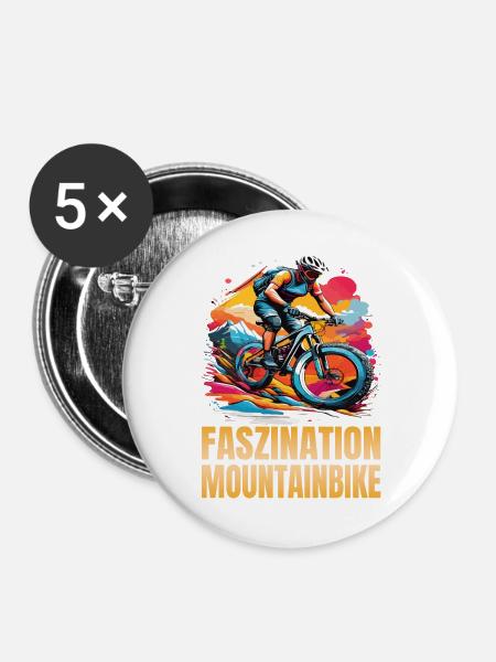 Faszination Mountainbike - Buttons groß 56 mm (5er Pack) - Weiß