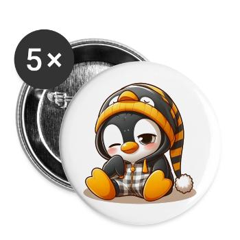 Pingouin fatigué - Lot de 5 grands badges (56 mm) - blanc - Devant