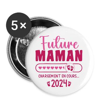 Future Maman 2024 En Cours Femme Enceinte Maman - Lot de 5 grands badges (56 mm) - blanc - Devant
